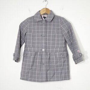 Tommy Hilfiger Gray Girl Windowpane Check Button Front Peplum Coat Jacket Size 5
